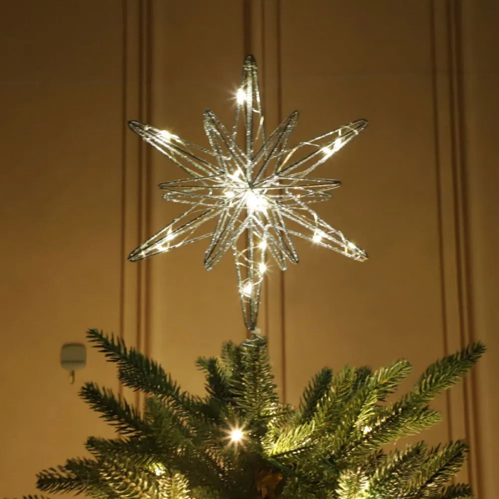 Estrela para Topo de Árvore de Natal com Luzes LED, Enfeites Criativos com Luzes LED e Glitter, Decoração de Árvore de Natal para Festas