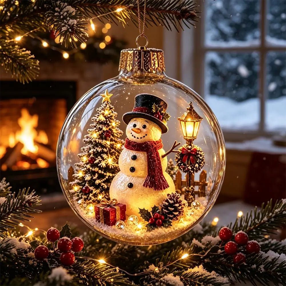 Decorações de Natal com Luzes, Criativas, com Temas de Quebra-Nozes, Rena, Boneco de Neve, Árvore de Natal Brilhante, Pingente de Bola de Cristal