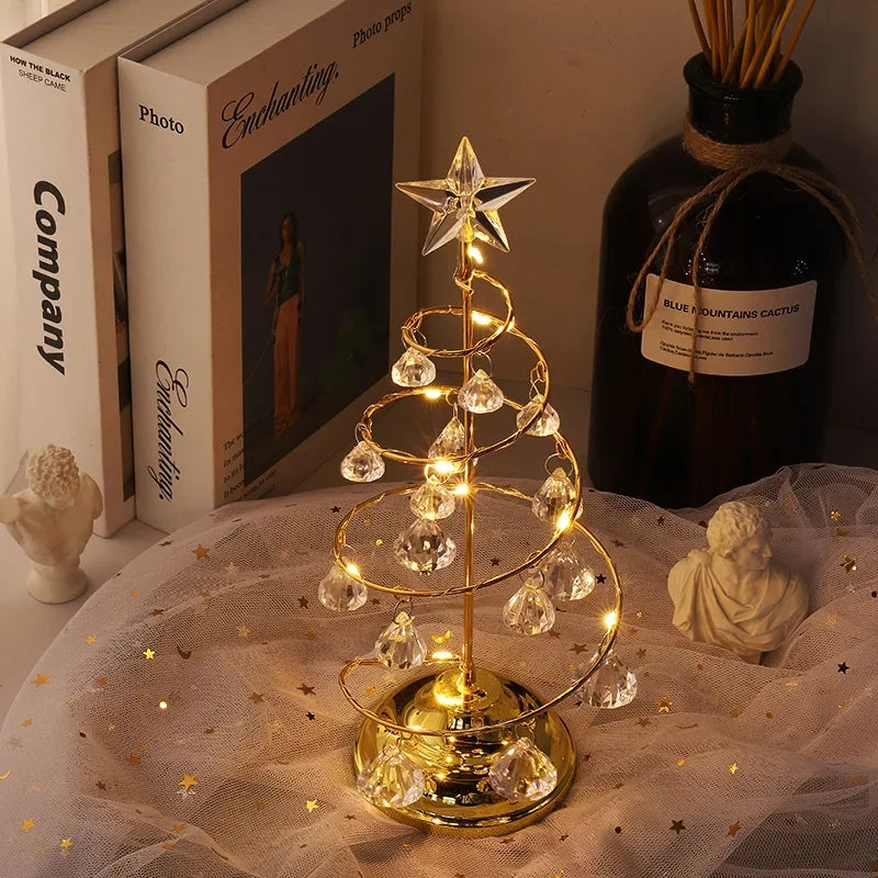 Galvanizado Árvore De Ferro LED Luzes Noturnas, Cristal Luminoso, Decoração De Mesa, Presentes De Natal