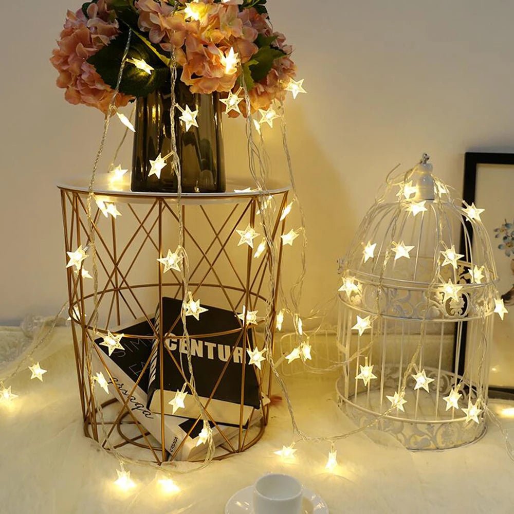 Led estrela luzes de fadas ao ar livre luzes corrente guirlanda lâmpada luzes da corda festa casa casamento terraço jardim decoração natal