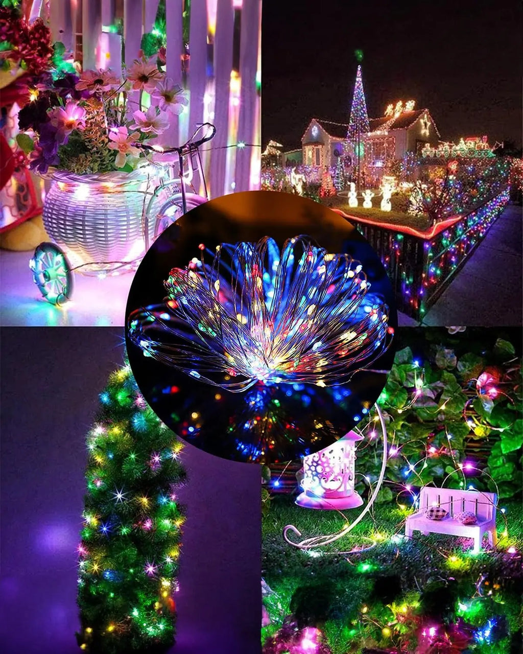 Luzes de corda solares impermeáveis ao ar livre Fairy Lights, Luzes de Natal para jardim, pátio, decorações de casamento, 8 modos