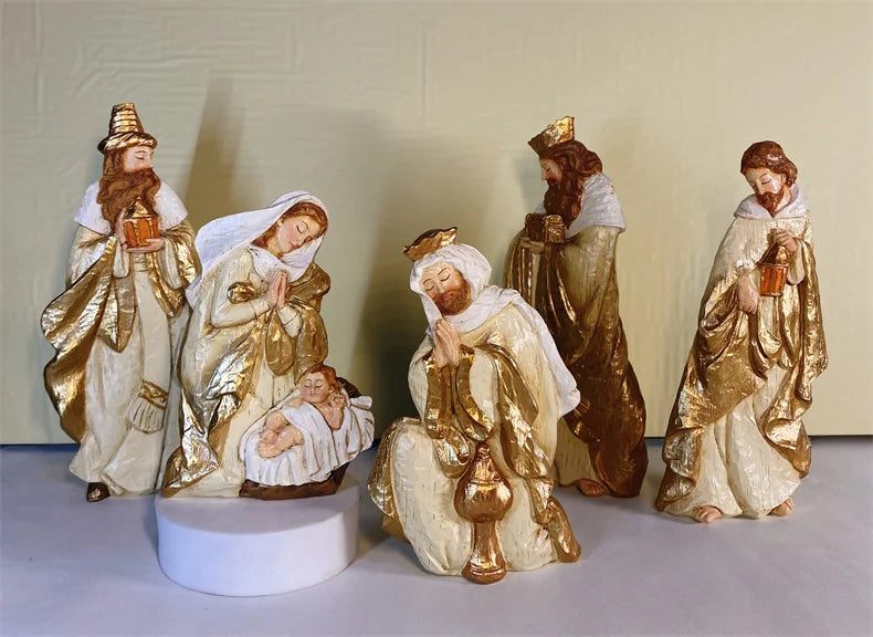 Conjunto de Figuras de Presépio, Cena da Sagrada Manjedoura, Decoração de Natal, Estátua do Nascimento de Jesus, Ornamentos Católicos Cristãos