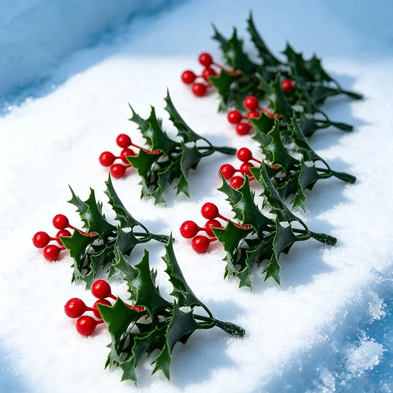 Guirlanda de Natal com Azevinho Artificial, Bagas Vermelhas, Folhas Verdes, Enfeites para Árvore de Natal, Guirlanda, Buquês DIY