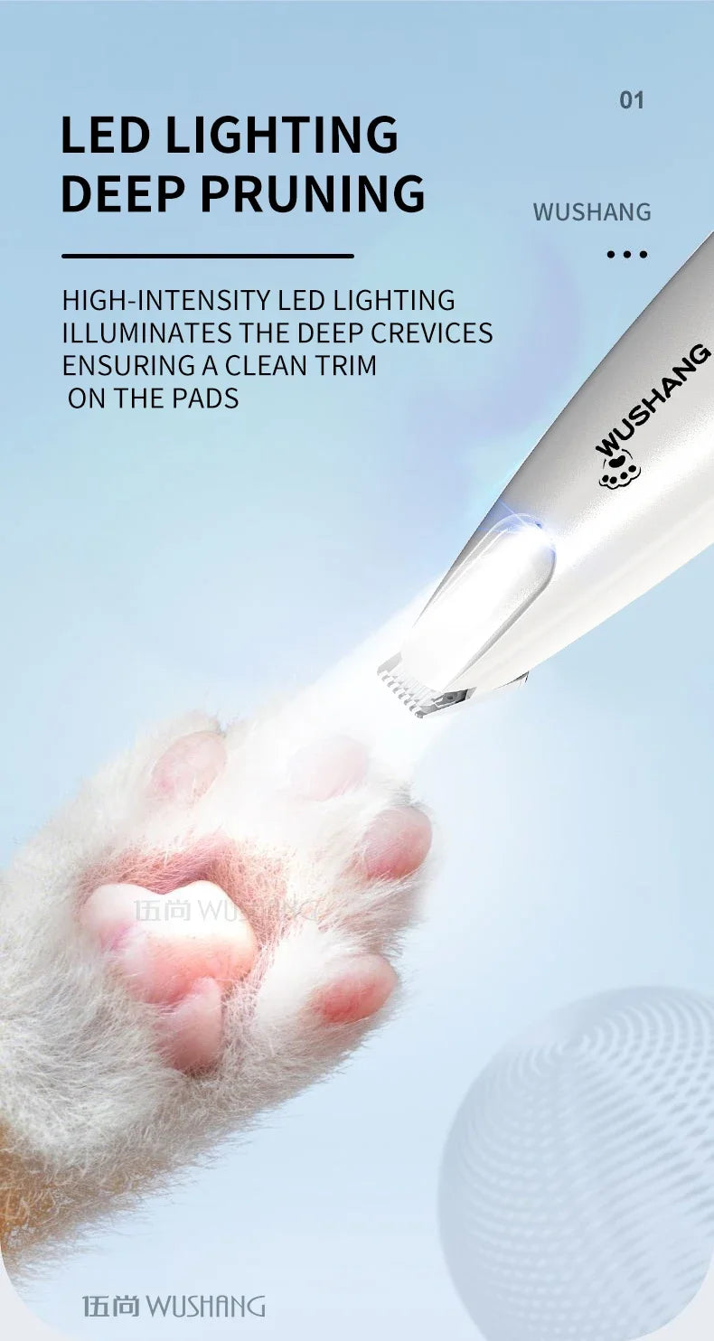 Aparador Elétrico para Cães com Luz LED, Impermeável, Aparador de Pelos para Patas de Animais de Estimação, Baixo Ruído, para Rosto, Patas, Orelhas e Pelos de Gato e Cão