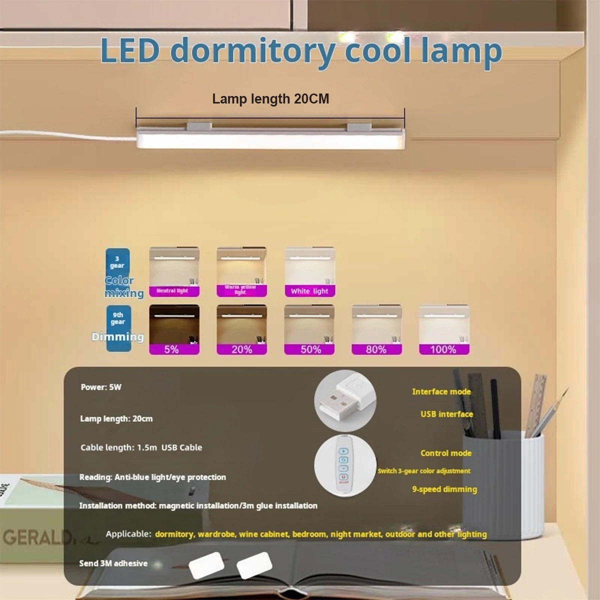 Led luz tubo leitura lâmpada aprendizagem 3colors levou noite com plug USB magnético 20cm-50cm tira dimmable bar mesa armário ao lado da cama Kasa & Pet