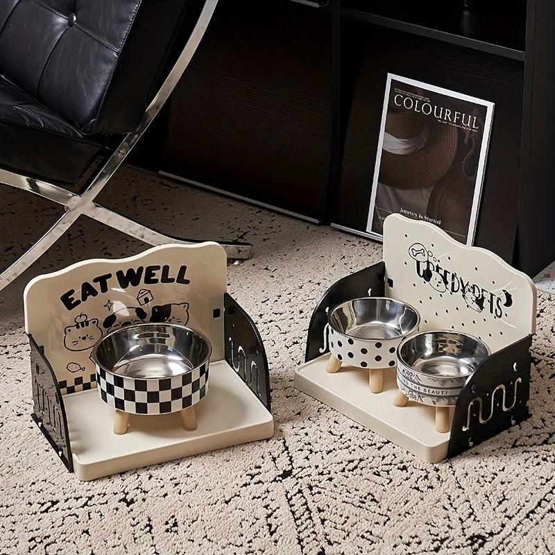 Mesa de Alimentação para Gatos e Cães, Antirrespingo, Antiderramamento, Fácil de Montar, Lavável, Estação de Alimentação para Tigelas de Comida e Água