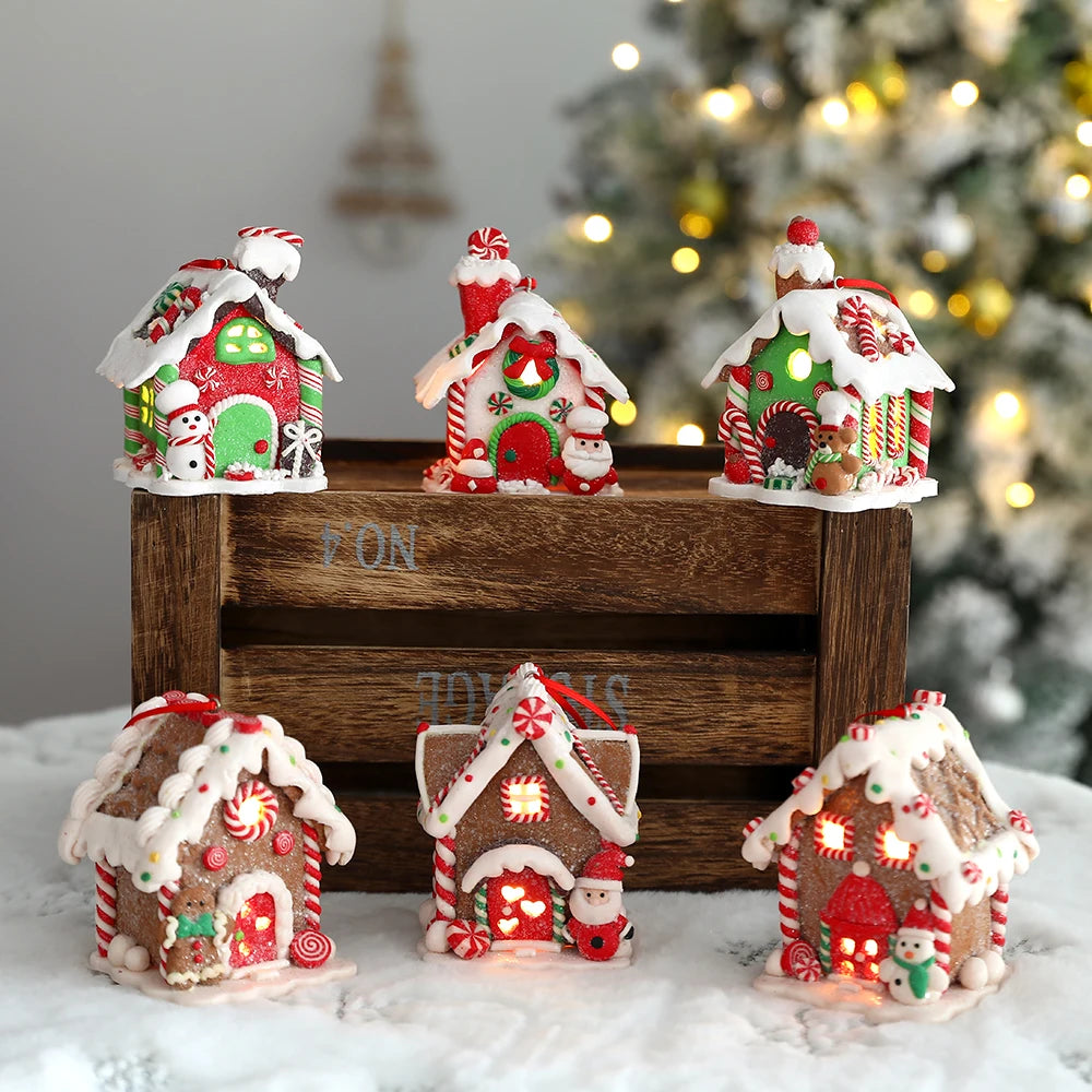 Tema de natal led pingente boneco de neve gengibre papai noel luz casa cerâmica macia pendurado árvore casa decoração festa de ano novo