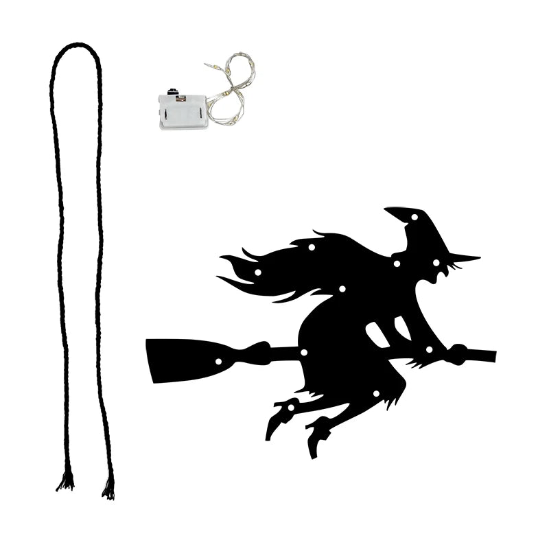 Luzes Decorativas de Halloween para Pendurar em Janelas e Paredes, Ornamentos LED Assustadores de Silhueta de Fantasma, Bruxa, Gato Preto e Teia de Aranha para Pendurar em Ambientes Internos