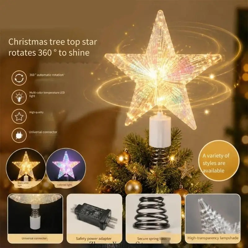 Estrela da árvore peça exibição férias movimento iluminada com plástico facetado transparente e forma