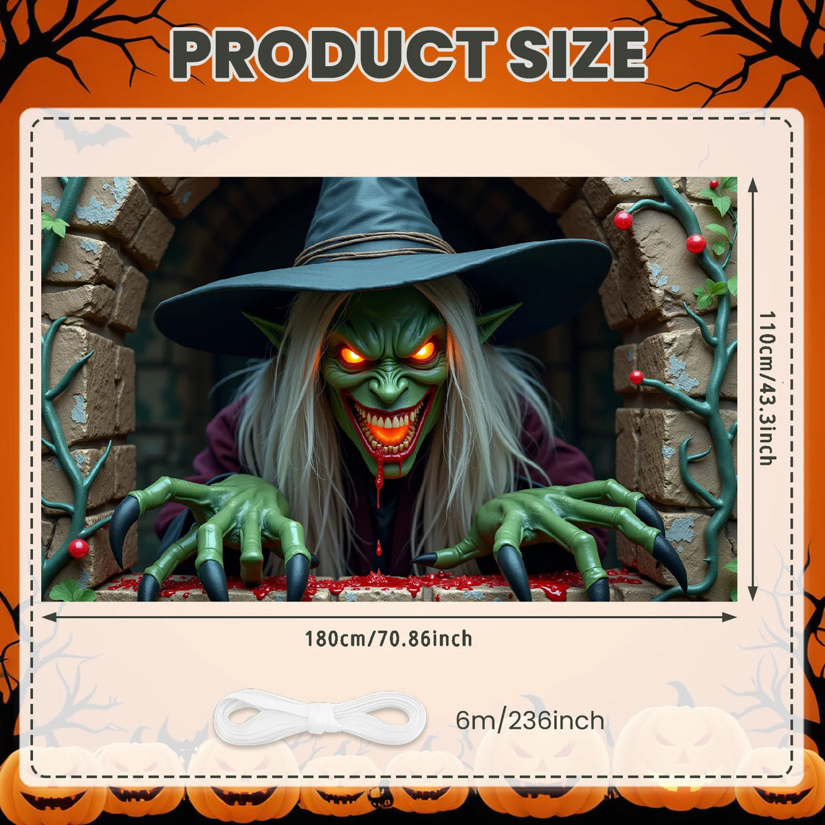 Halloween decorações de porta horror lua noite árvore morta assustador cemitério abóboras capa de porta banner halloween porta da frente varanda volta - Kasa & Pet