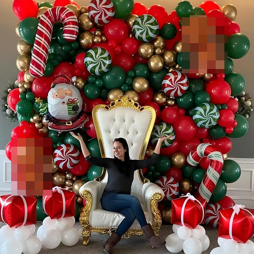 Natal verde balões arco kit vermelho branco ouro balão guirlanda natal doces cana folha globos natal casa festa de aniversário decoração