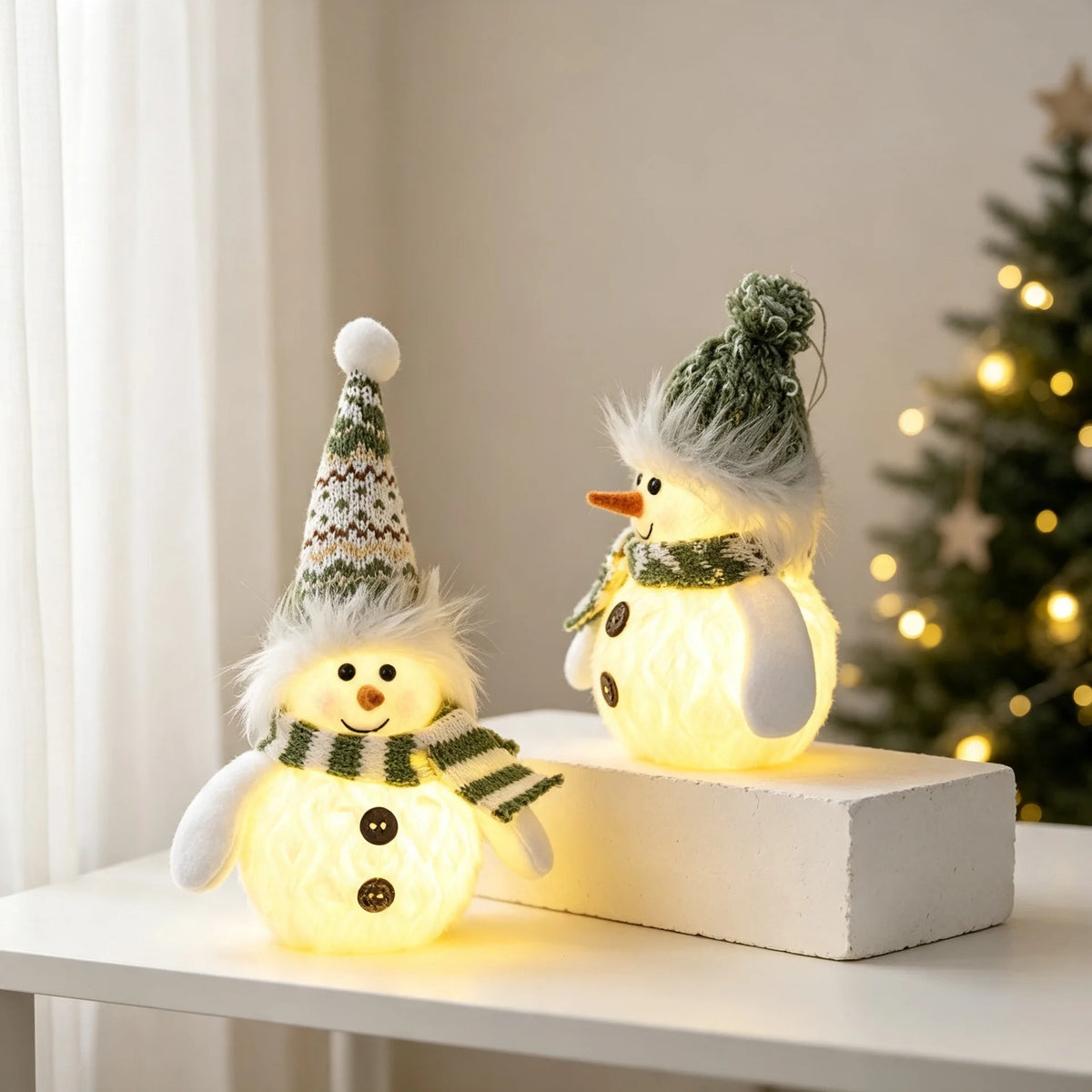 Boneco de neve de pelúcia com luzes de Natal, decoração de mesa de Natal, para uso interno, artigos para festas de Natal, presente.