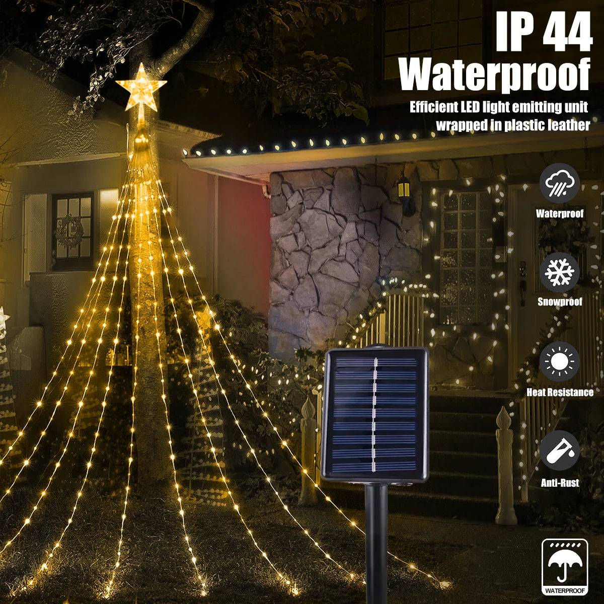Decoração de natal 2025 luzes de decoração de férias solares led luzes de corda de natal ao ar livre estrelas brilhantes natal