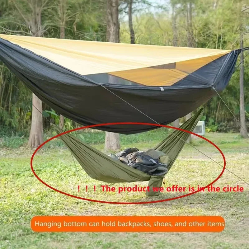 Rede de armazenamento pequena, portátil e fácil de montar para caminhadas, montanhismo, ciclismo e camping — rede compacta para organização de equipamentos.