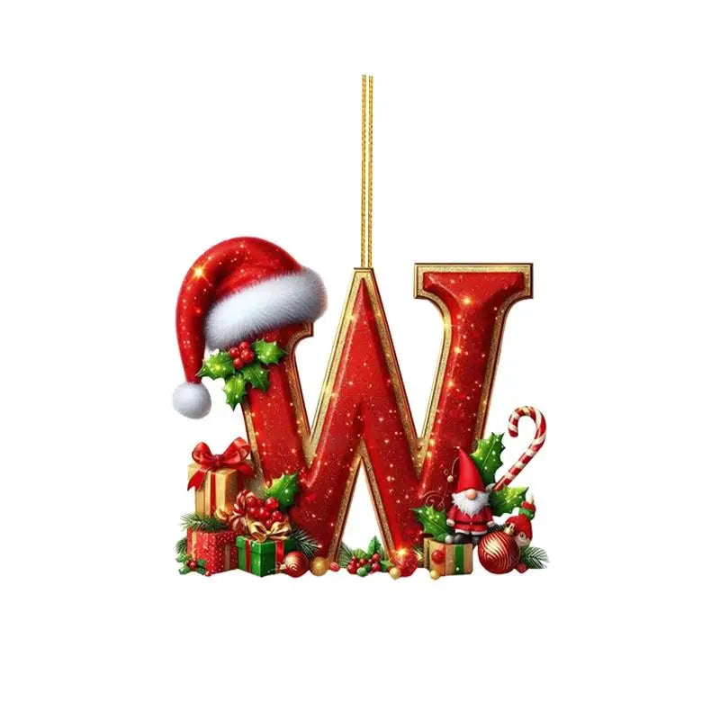 Enfeite de Natal com 26 letras, pingente plano para pendurar, ornamento personalizado, decoração festiva para árvore de Natal, presente para festas de fim de ano.