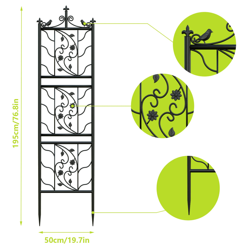 Treliça de jardim decorativa de 71 polegadas, cerca de metal alta para exterior, painel de treliça preta, decoração de canto para quintal, planta de escalada, flor
