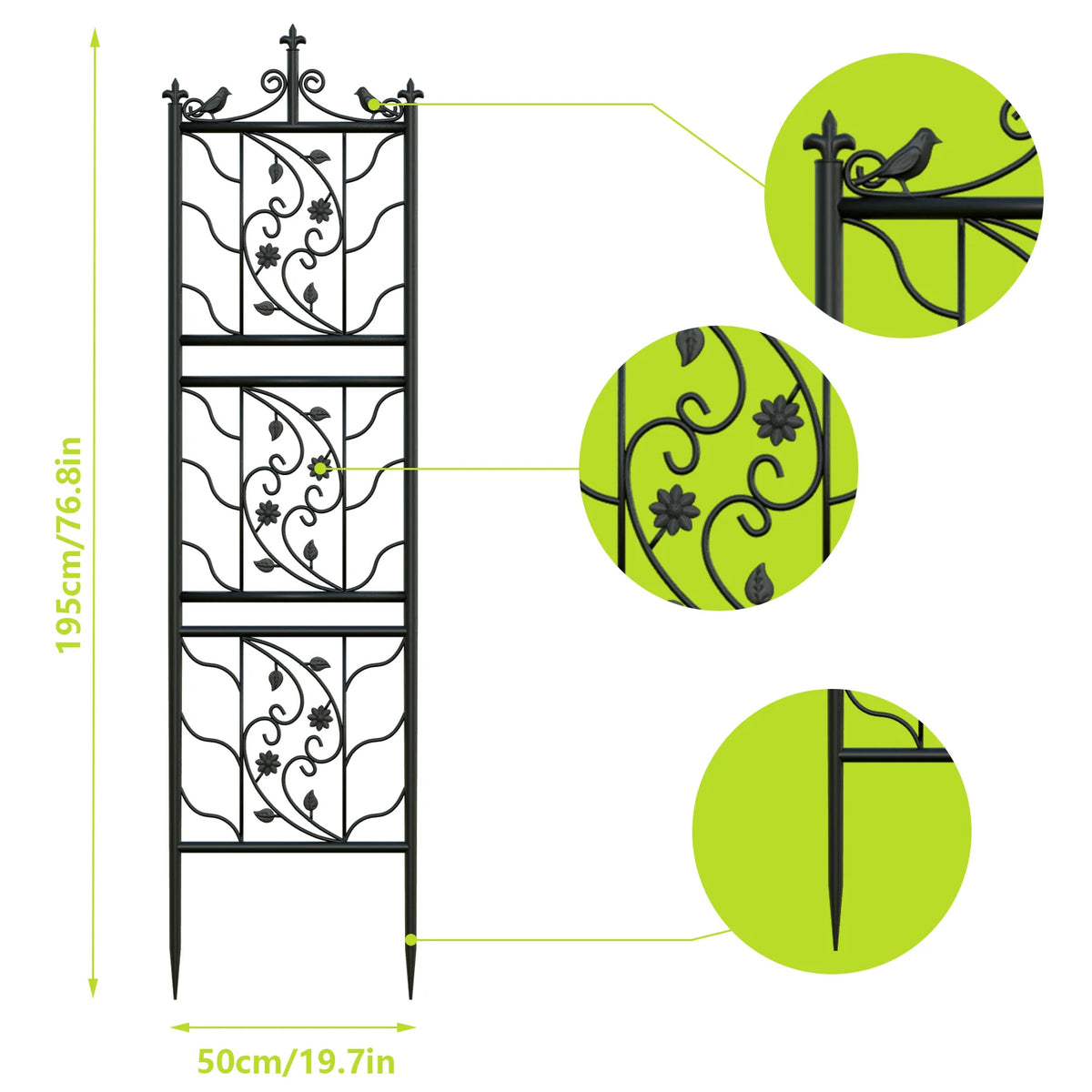 Treliça de jardim decorativa de 71 polegadas, cerca de metal alta para exterior, painel de treliça preta, decoração de canto para quintal, planta de escalada, flor