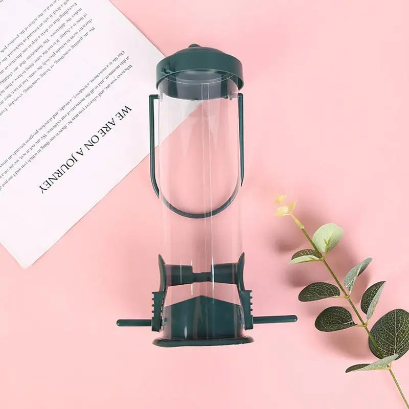 Alimentador de pássaros pendurado à prova de esquilo recipiente de comida de pássaros pp dispensador de comida de pássaros recipiente tubular alimentadores de pássaros para suprimentos para animais de estimação