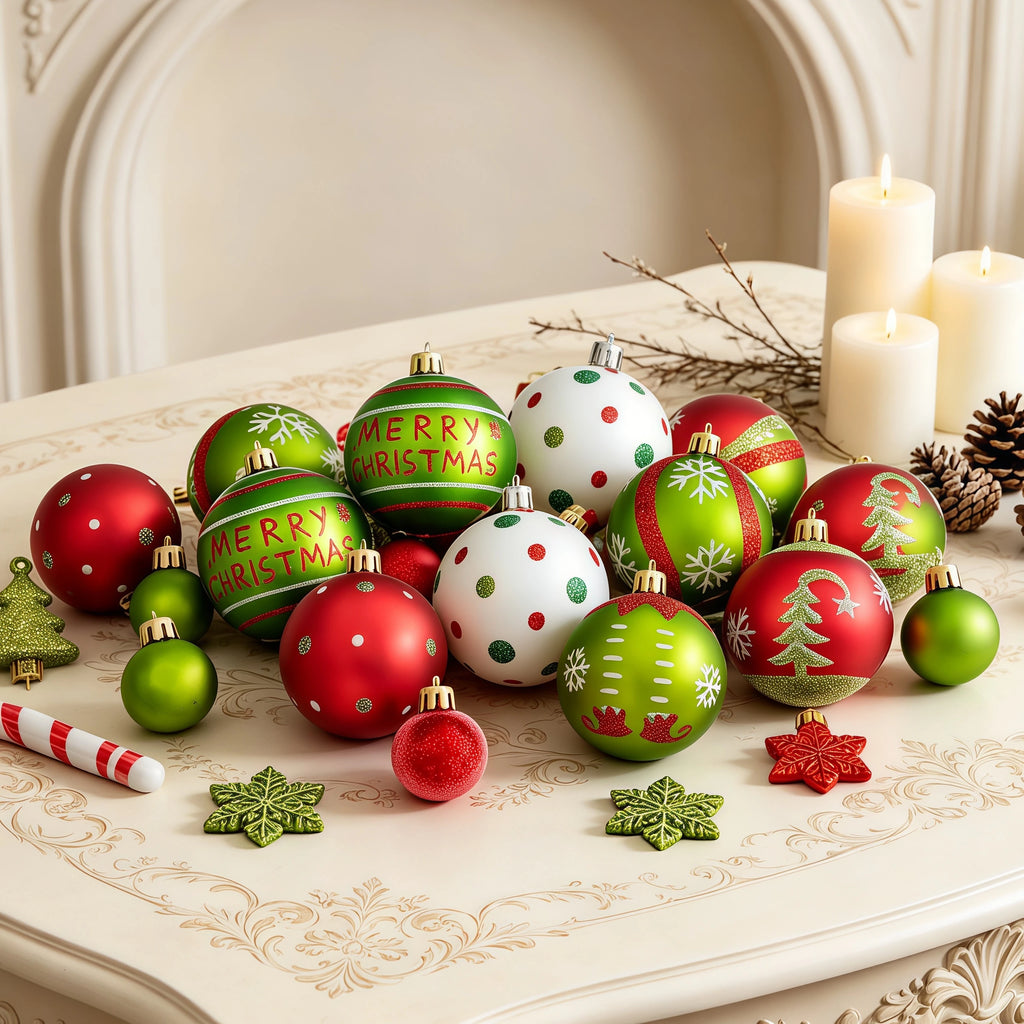 Conjunto de enfeites de bolas de Natal, verde e vermelho, para pendurar na árvore de Natal, ideal para festas de Ano Novo e como presente.