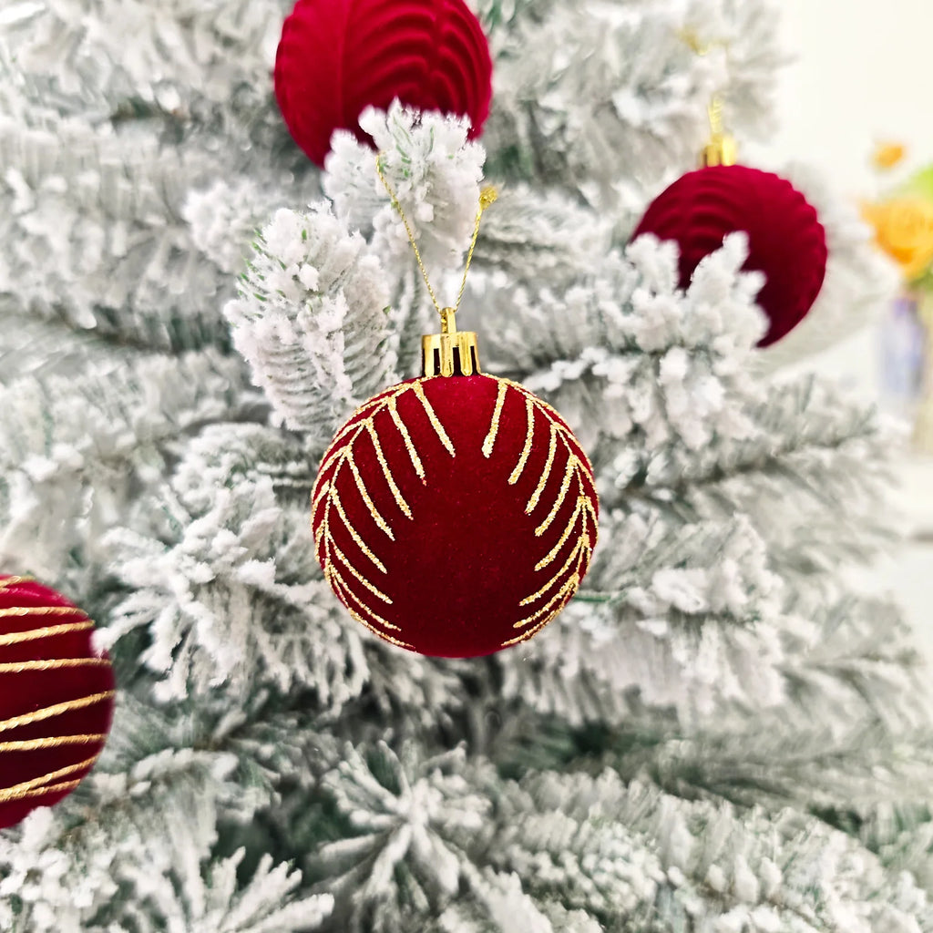 30 Bolas de Natal de Veludo, Enfeites de 6CM, Bolas de Natal Flocadas, Pingentes para Pendurar na Árvore de Natal, Decoração Festiva para Casa