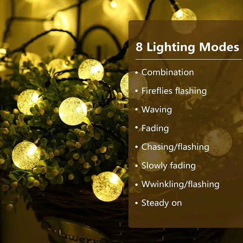 Corda solar globo de cristal luzes 60 led 8 modos de iluminação ip65 luz de fadas guirlanda de natal para decoração de festa de jardim 1 peça/2 peças