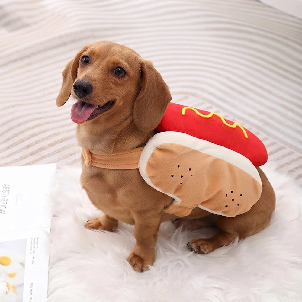 Fantasia de cachorro-quente para animais de estimação no Halloween, roupas engraçadas para cães pequenos, roupas fofas e macias para filhotes, fantasia de gato para festas e sessões de fotos