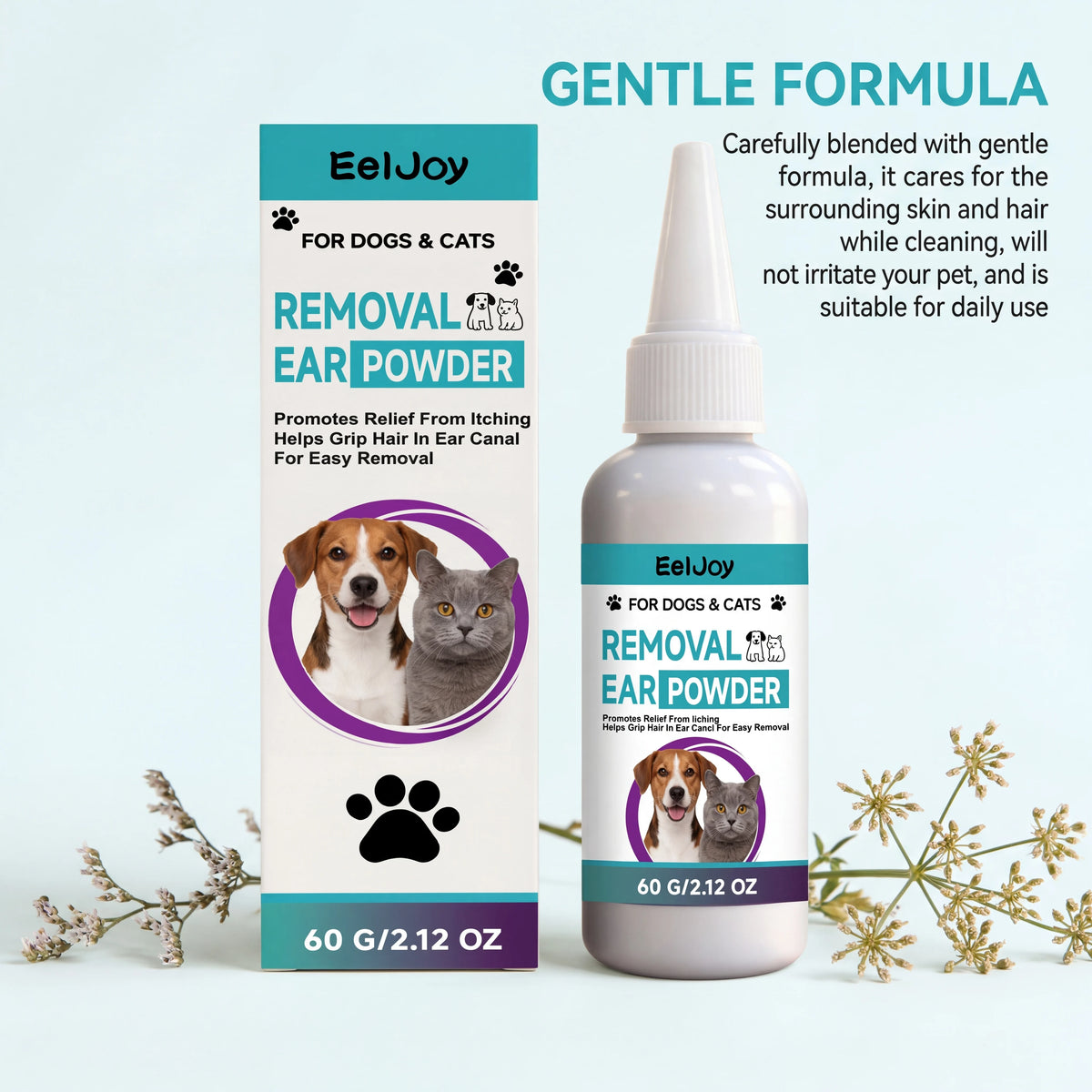 Pó de Limpeza de Ouvidos para Cães e Gatos, Pó Profissional para Remoção de Pelos dos Ouvidos, Alivia Coceira, Mantém Seco, Suprimentos para Cuidado dos Ouvidos de Animais de Estimação