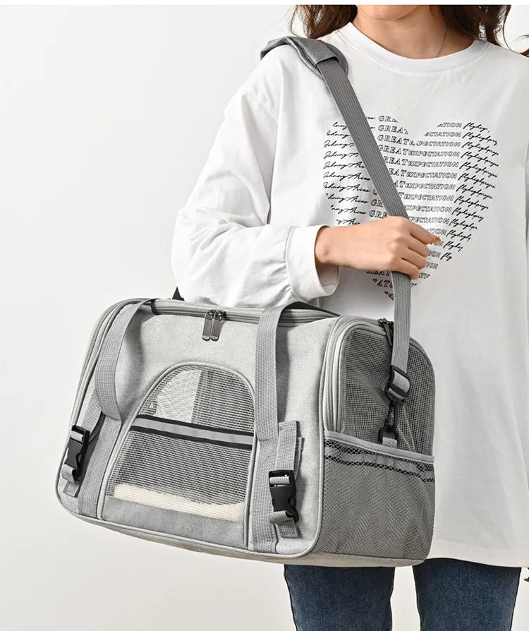Portadores de animais de estimação mochila portátil respirável dobrável bolsa de ombro gato cão portador sacos de viagem de saída animais de estimação bolsa de transporte.