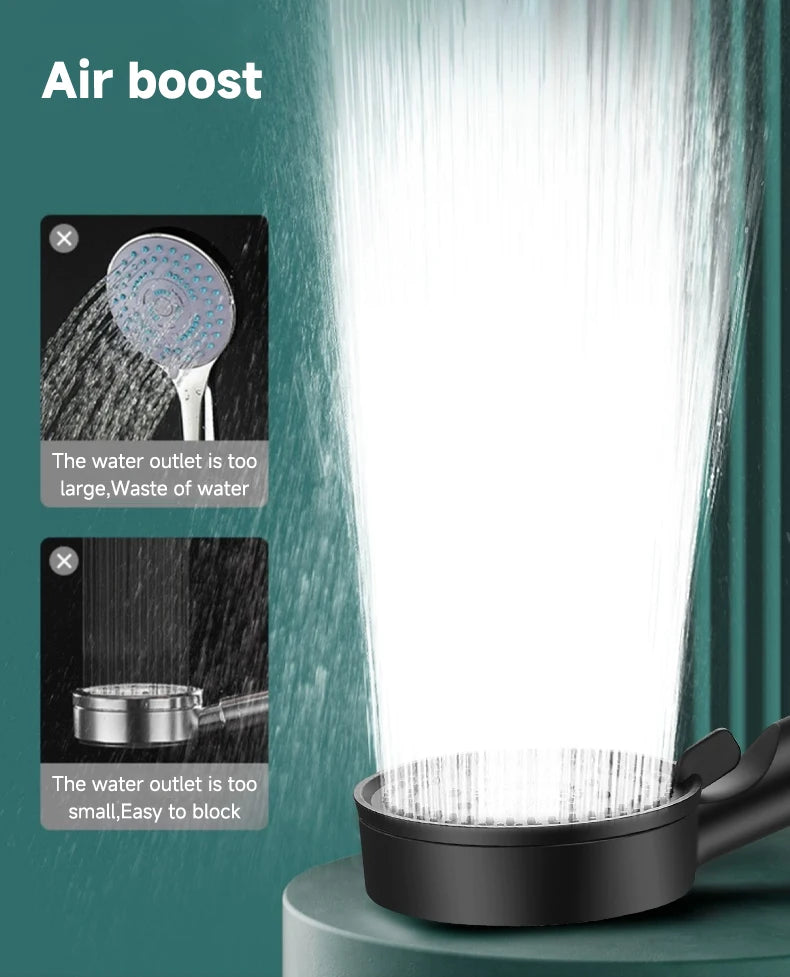6 Modos de Pressão Boost Shower Head Multifuncional Ajustável Grande Água Chuveiro Bico Massagem Banheiro Acessório
