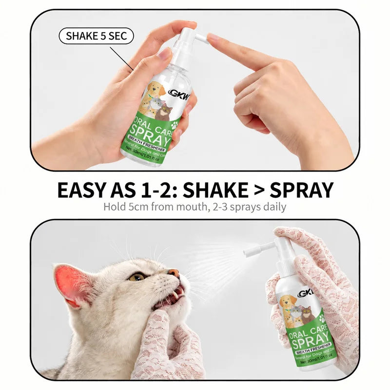 Spray Dental para Animais de Estimação, Não Necessita de Escovação, Limpa os Dentes, Refresca o Hálito, para Gatos e Cães de Todas as Raças, Fórmula Segura, Cuidado Dental Diário