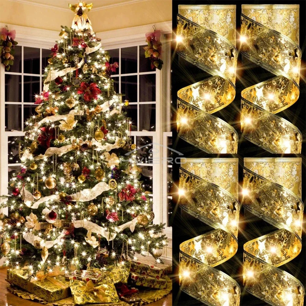 Fita fada discoteca luz árvore de natal branco quente decoração atmosfera ouro ano novo para festa buquê diy arco corda lâmpada