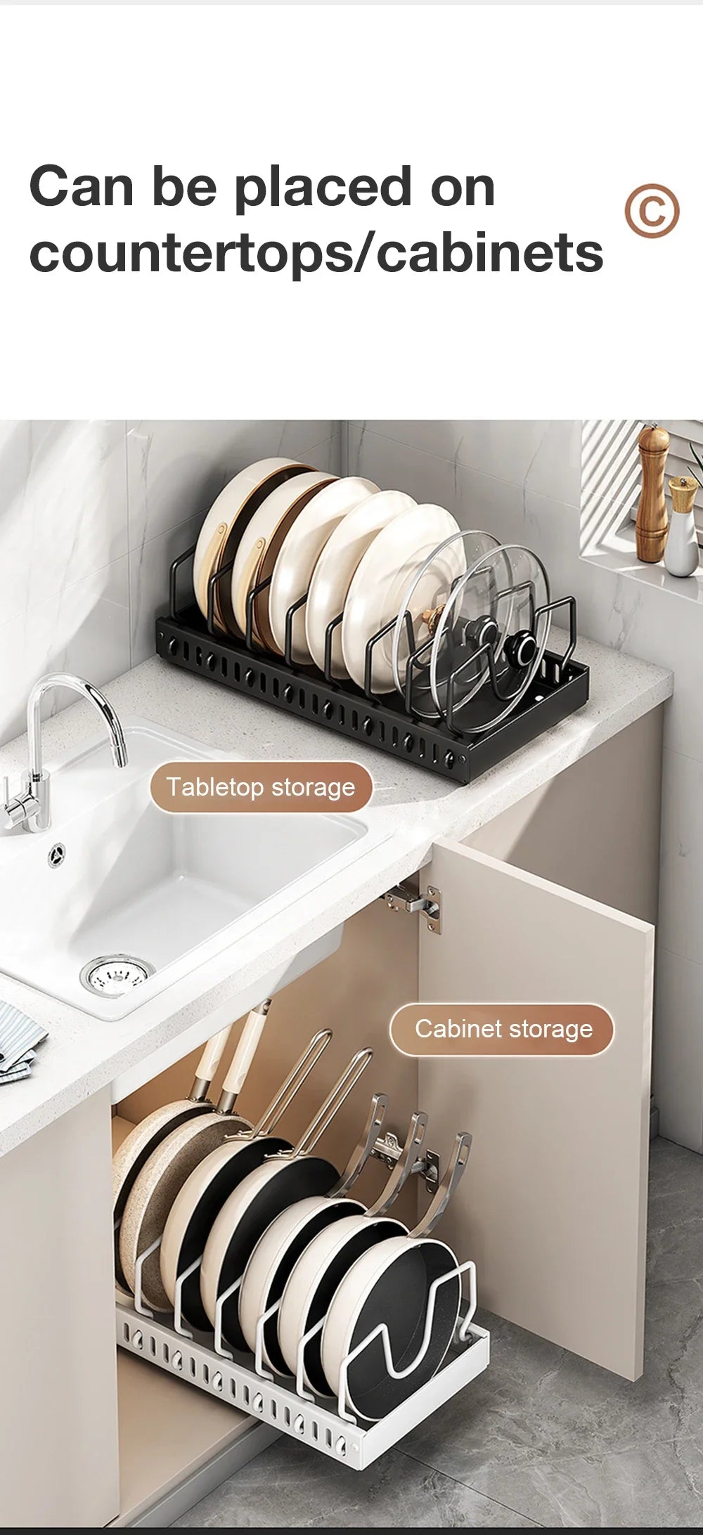 1pc cozinha multifuncional organizador retirar para panelas/panelas tampa deslizante titular rack de especiarias & prato secagem cremalheiras gaveta organizador