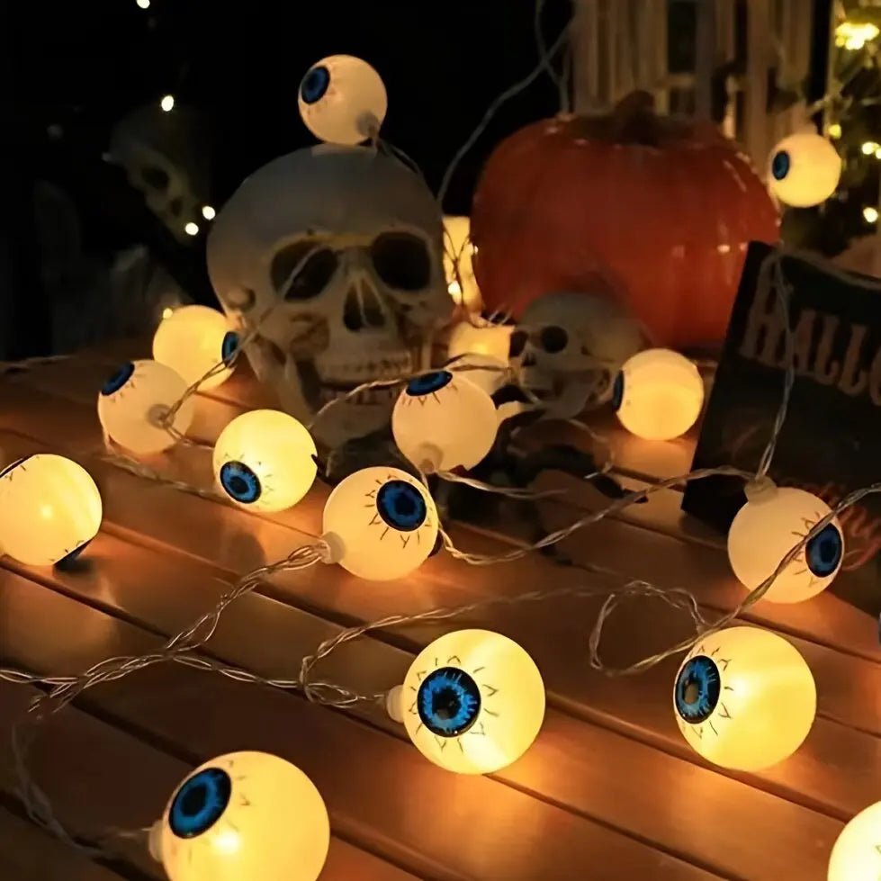 Decorações de Halloween, Luzes de Cordão em Forma de Olho, Luzes LED de Fada, Decoração de Festa de Terror, Funcionamento a Bateria - Kasa & Pet
