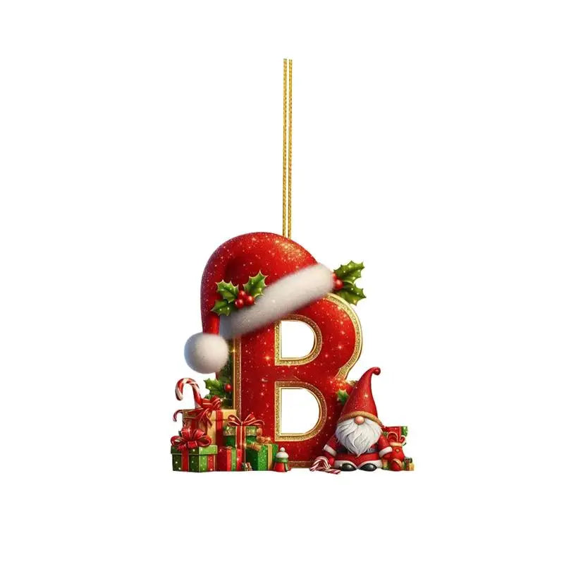 Enfeite de Natal com 26 letras, pingente plano para pendurar, ornamento personalizado, decoração festiva para árvore de Natal, presente para festas de fim de ano.