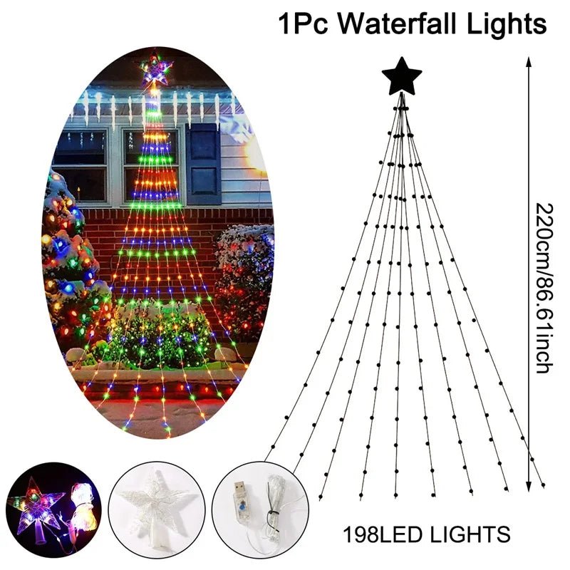 Led estrela cachoeira luzes decorações de natal luzes da corda ornamentos de árvore de natal para casa 2025 navidad natal ano novo 2026