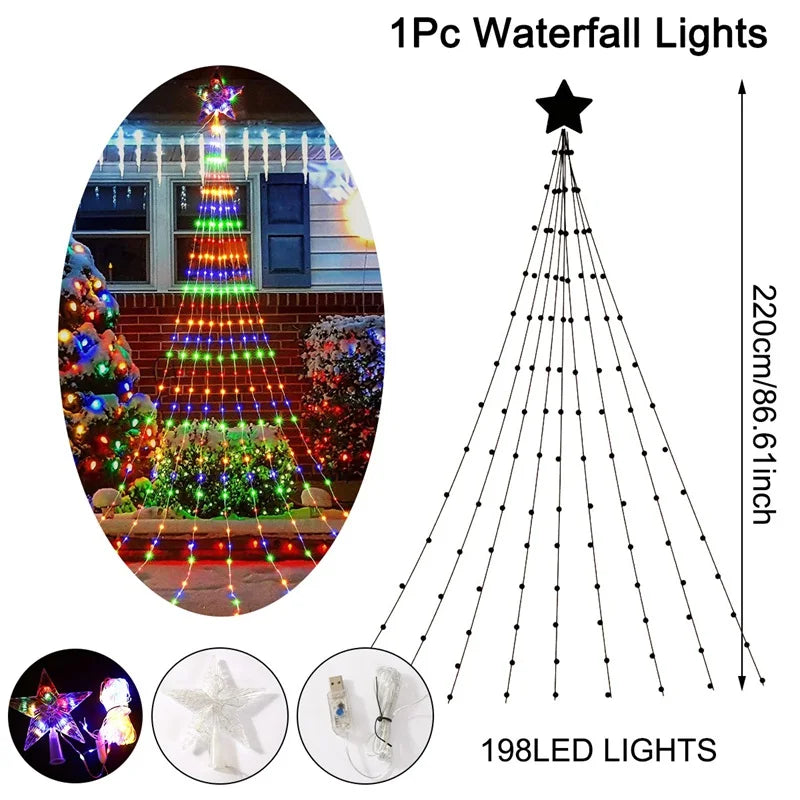 Led estrela cachoeira luzes decorações de natal luzes da corda ornamentos de árvore de natal para casa 2025 navidad natal ano novo 2026