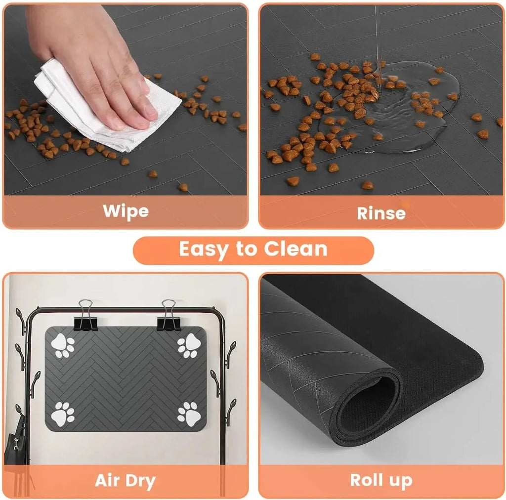 Tapete de alimentação para animais de estimação, absorvente, suporte de borracha, secagem rápida, tapete de água para cães e gatos, comida e tigela de água com à prova d'água