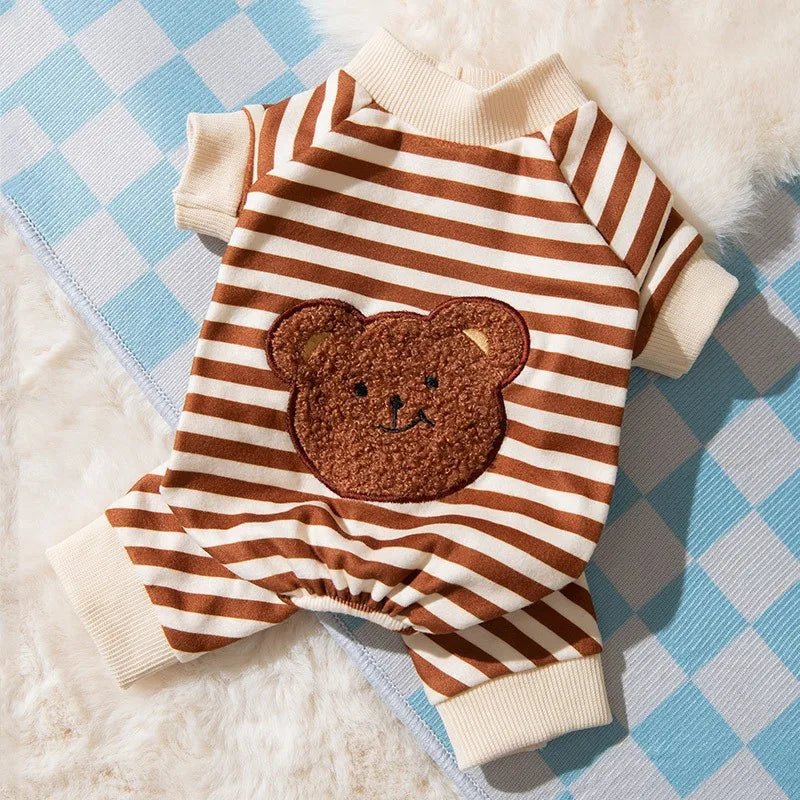 Roupas para cães de estimação listrado sorriso impressão macacões chihuahua doce pijamas filhote de cachorro gato quente pijamas outono traje para animais de estimação poodle maltes