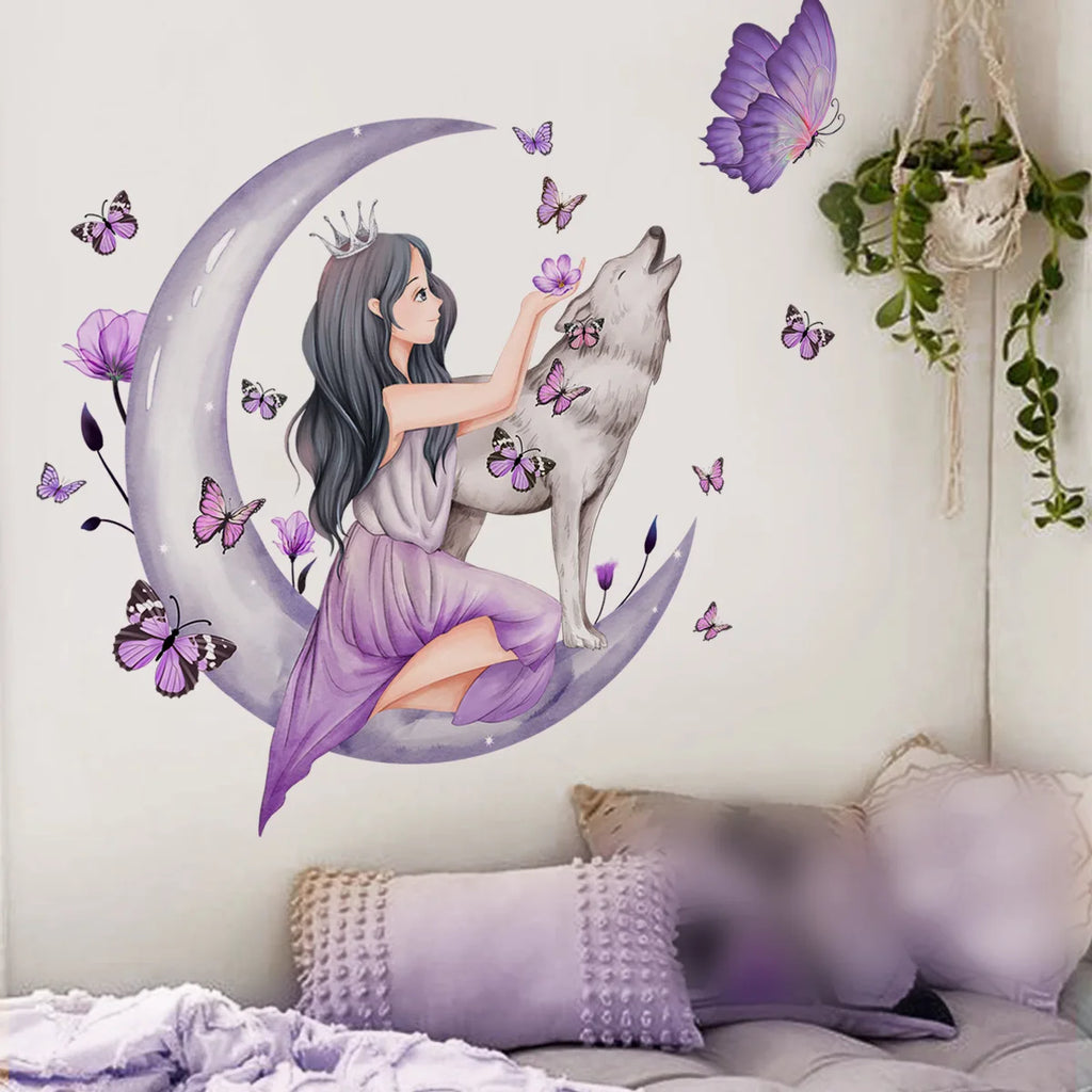 Adesivos de Parede Lua para Quarto de Menina, Decoração de Sala de Estar, Adesivos para Quarto de Filha, Papel de Parede para Quarto de Bebê