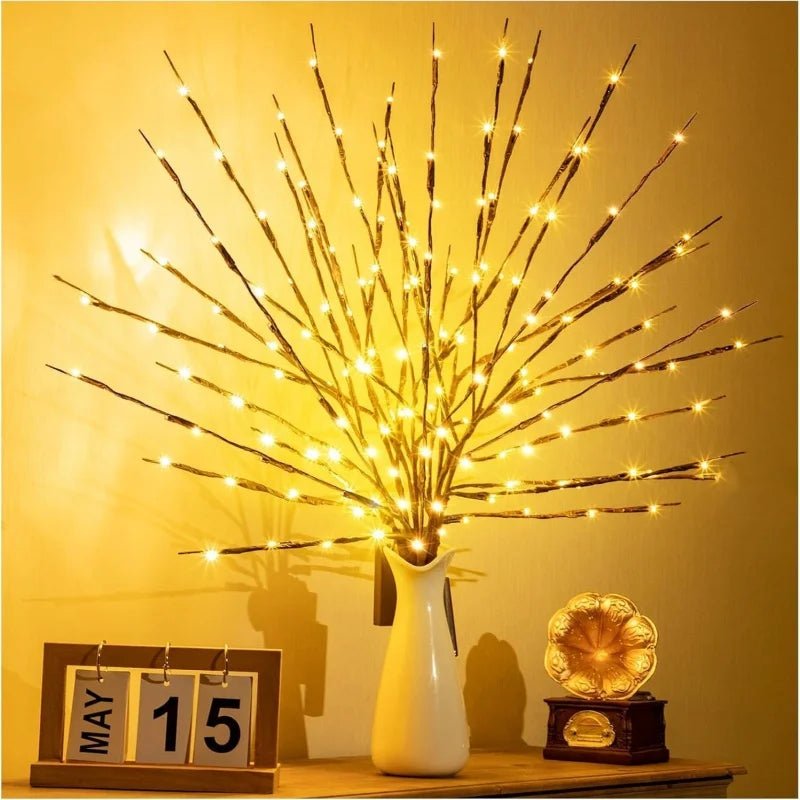 Led ramo de árvore de natal luzes a pilhas dobrável galho ramo luzes para casa interior vaso decoração do festival do feriado