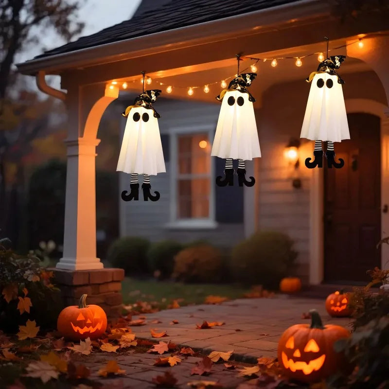 Decorações de Fantasmas Pendurados para Halloween, Ornamentos de Fantasmas Assustadores Iluminados para Quarto, Quintal, Pátio, Jardim, Árvore, Festa, Decoração de Halloween