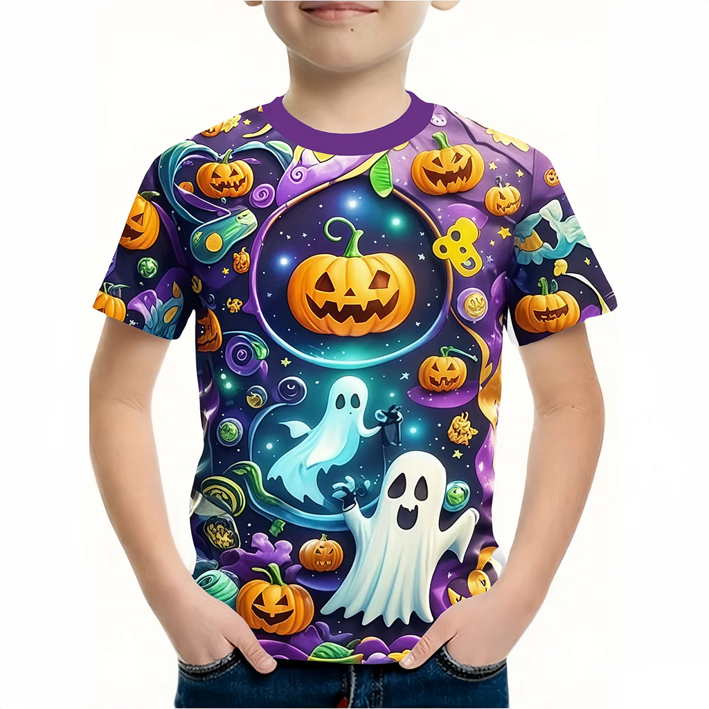 Menino roupas engraçado terror abóbora gráfico t camisa meninos meninas halloween manga curta topos 2-10y crianças presente de halloween festa camiseta