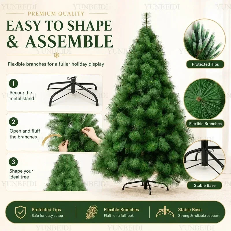 Árvore de Natal Artificial com Agulhas de Pinheiro PET e Luzes LED, de 90cm a 240cm, Grande Decoração de Natal para Casa