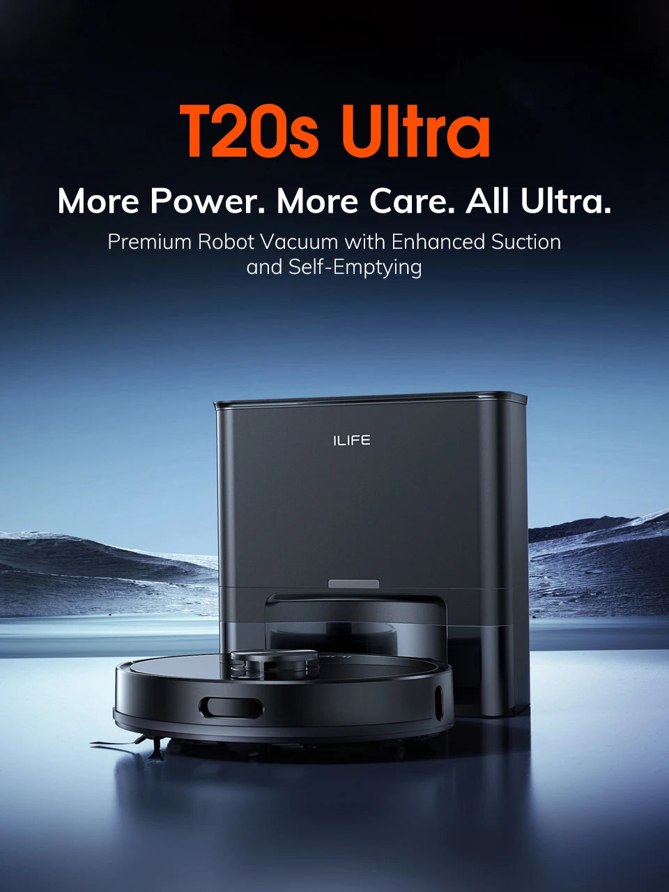 Aspirador Robô ILIFE T20s Ultra com Estação de Esvaziamento Automático, Sucção de 10000Pa, Bateria de 4600mAh, Tempo Máximo de Funcionamento de 300 Minutos