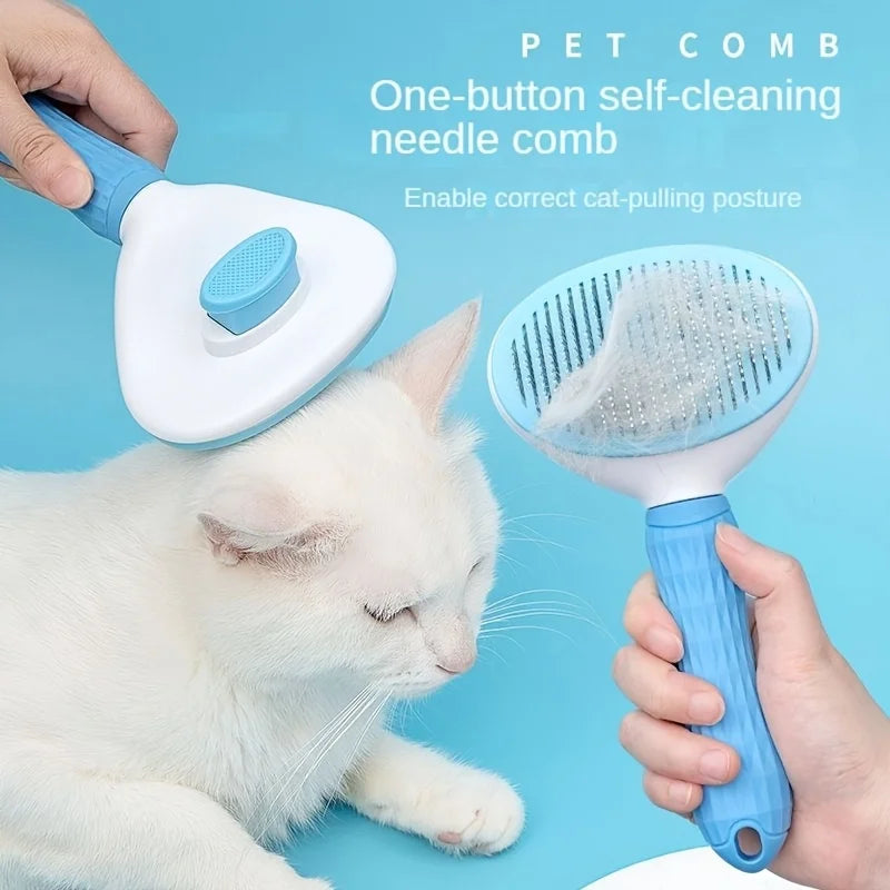 Escova para Remoção de Pelos de Gatos e Cães com Mecanismo de Um Toque - Pente de Higiene para Animais de Estimação de Alta Resistência