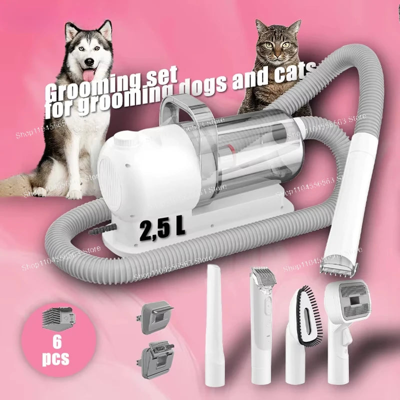 Kit de preparação para animais de estimação 6 em 1 com sucção a vácuo, máquina de cortar cabelo para cães e gatos de cabelos longos/curtos