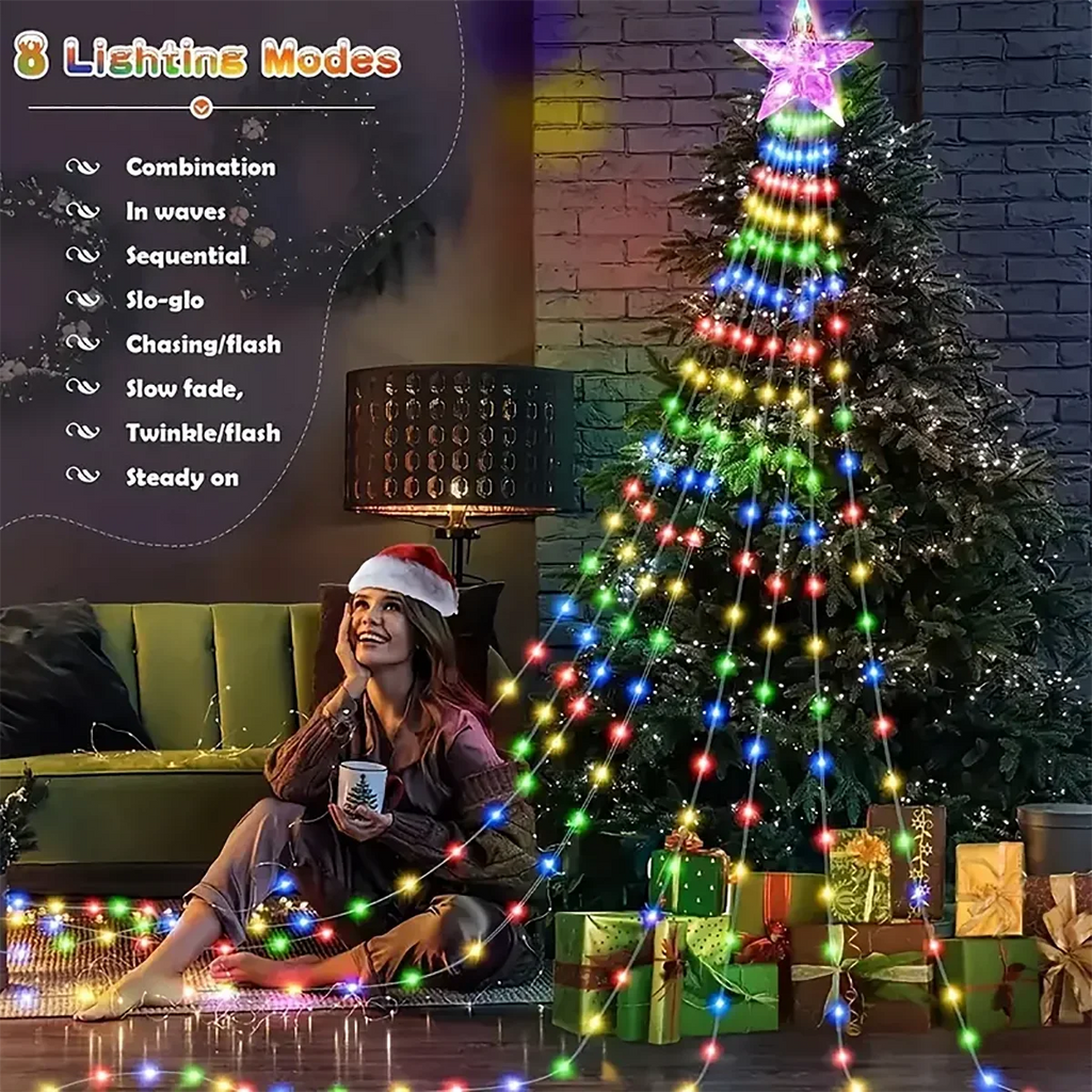 Decoração de natal 2025 luzes de decoração de férias solares led luzes de corda de natal ao ar livre estrelas brilhantes natal