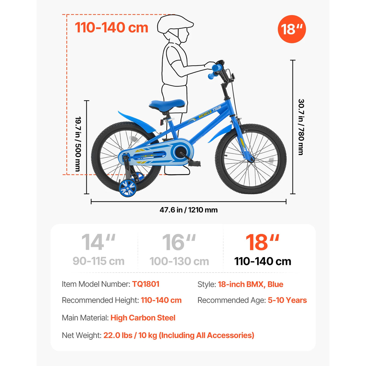 SucceBuy 14/16/18in Crianças Bicicleta Estilo BMX Crianças Bicicleta com Rodas de Treinamento Bicicleta Criança para Meninos e Meninas aprendendo a andar - Kasa & Pet