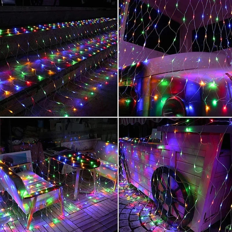 Decorações de natal lâmpada led rede de pesca luz ao ar livre à prova dwaterproof água rua árvore decoração luz festival casamento malha luz