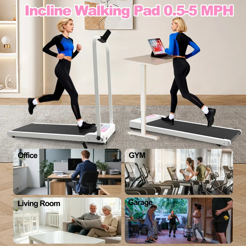 Foldable Treadmill with Handle Bar & Incline, 2 in 1 Upgrade Portable Under Desk Walking Pad and Vibration Pad Remote Control